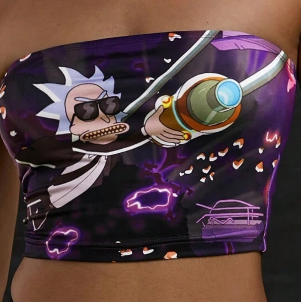 Rick & morty women's purple crop tube top large